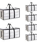 6 Pack Extra Large Heavy Duty Moving Bags Set Waterproof Storage Totes with handles and zippers, clear 95L size holding bedding