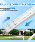 Pole Mount For Solar Panels With Adjustable Angle And Size Fits 5W To 50W Panels, shown on a roof and pole mount setup