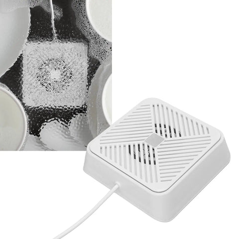 Ultra Compact Portable USB Dishwasher For Kitchen Sink, White Ultrasonic Cleaner in action, demonstrating bubbling cleaning.