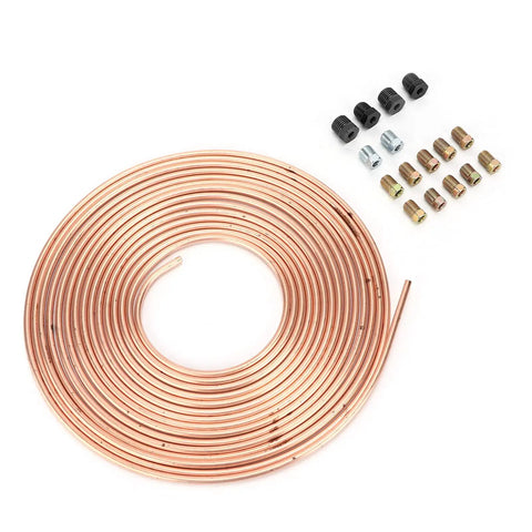 25ft Copper Plated Brake Line Tubing 3 16 Inch OD With Fittings For Cars And Trucks, coiled tubing with fittings shown