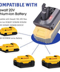 V7 Vacuum Adapter Kit For DeWalt 20V Battery showing compatibility with multiple DeWalt battery models