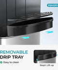 Removable drip tray on Bottom Loading Water Cooler Dispenser With Cold Warm And Hot Go To Settings For 5 Gallon Bottle LED Display