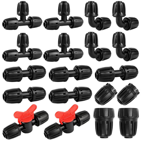 21 Piece Half Inch Drip Irrigation Fittings Kit With Anti Leak Lock Nut Barbed Connectors For Garden Drip System Includes Couplings Tees Elbows