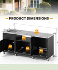 80 Inch Outdoor Grill Table With Sink And Drainage, Heavy Duty Metal Cart With Cabinet, Dimensions View