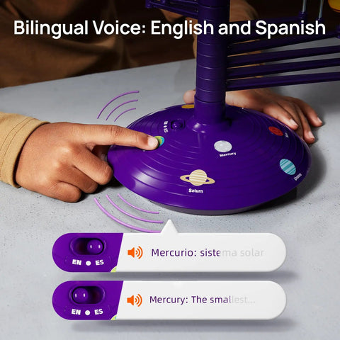 Talking Astronomy Solar System Model Kit For Kids With Immersive Projector, exhibits labeled planets and bilingual voice controls