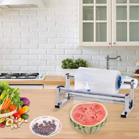 Table Stretch Film Dispenser In Stainless Steel Adjustable 20 To 80 Cm Width One Hand Cutter on kitchen countertop