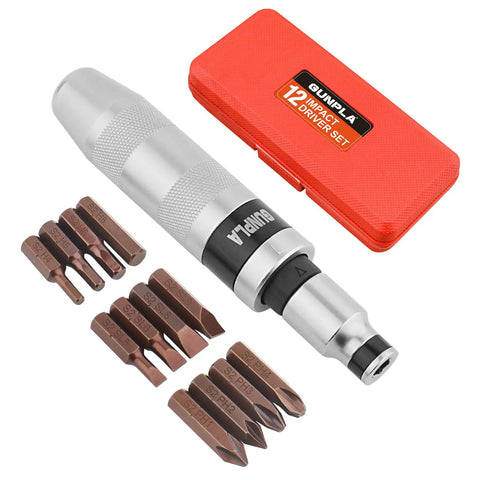 Industrial-Grade 14-Piece Impact Screwdriver Set With 40CR Alloy Steel Bits, Manual Impact Driver, Phillips Slotted Hex Drivers
