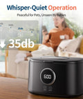 Powerful 20 Oz Ultrasonic Cleaner With 47kHz Frequency, showing its 35dB quiet operation feature on a table with a blurred background