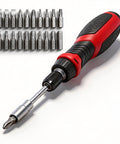 Top Notch 21 Piece Ratcheting Screwdriver Set Made From Tough CR-V Steel With Magnetic Multi Bit Kit Including All Star Phillips Torx And Hex Flathead Bits Plus An Extendable Shaft And 3 Way Handle For Heavy Duty Home DIY Or Pro Repairs That Actually Work, red handle