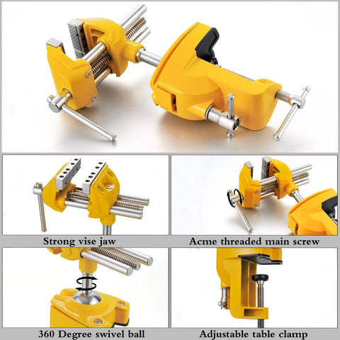 Tough As Nails Three Inch Heavy Duty Bench Vise With Rock Solid Steel Build And True Three Sixty Degree Swivel Base, yellow steel design.