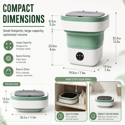 Portable Foldable Mini Washing Machine With Fast Spin Dryer And Flexible Wash Options For Baby Gear Gym Socks And Road Trips Compact build and dimensions.