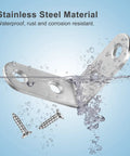 Stainless steel bracket from 16 Piece L Bracket Set For 90 Degree Right Angle Shelves Stainless Steel Furniture Anchors Waterproof Mounting Fasteners With 64 Screws For Wood Connections And Easy DIY Projects underwater with screws, highlighting waterproof feature.