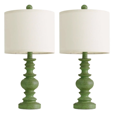 Rustic 27.5 Inch Table Lamp Set of 2 with 3-Way Dimmable Touch Control, USB Ports, Farmhouse Bedside Nightstand Lamps, green base