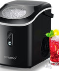 Nugget Ice Maker Countertop Portable Sonic Pebble Ice Maker With Self Cleaning, Delivers 34 Lbs Per Day, next to a drink filled with ice