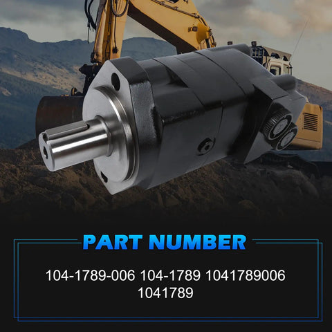 Direct Drop-In Hydraulic Motor For Eaton Char-Lynn 2000 Series, heavy-duty cast iron, 2-bolt flange with excavator background
