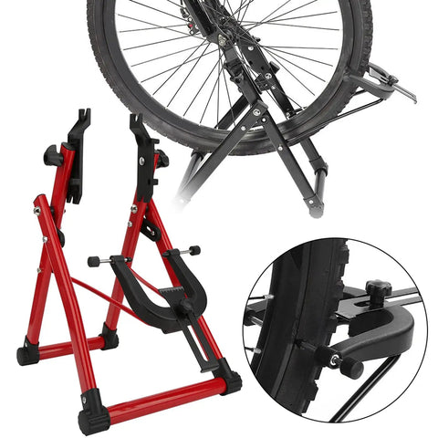 Bike Wheel Truing Stand With Ruler And Thimble, Foldable Aluminum Alloy Build, Compact Repair Tool for 24/26/28 Inch Bikes