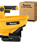 Power Spreader For Dewalt 20V And 60V Batteries, Seed And Fertilizer Spreader For Year Round Yard Care, Covers Up To 5,000 Sq Ft, Tool Only No Battery Included next to box packaging