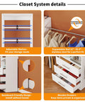 Kick Ass White Closet System, 8ft Modular Organizer features adjustable shelves, stainless steel rod, and wooden drawers.
