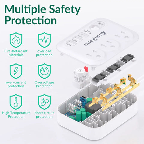 6 In 1 USB C Power Strip With 1 Type C Port And 2 USB A Ports 3 AC Outlets 5 Ft Flat Extension Cord Non Surge Protector features