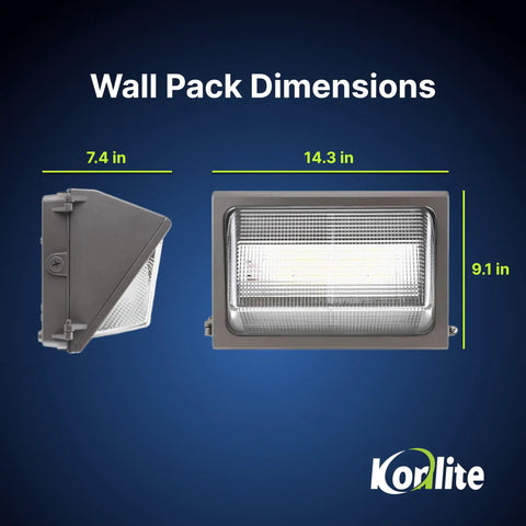 120W Outdoor LED Wall Pack Light With Photocell, IP65, ETL Listed, 17,400 Lumens, 5000K Daylight dimensions illustration.