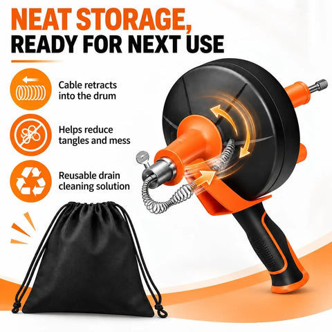 Wipe Blockages Off The Map With This Badass 33 Foot Heavy Duty Drain Snake Auger with retractable cable and storage bag.