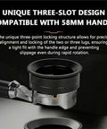 Close-up of 58mm Rotary Espresso WDT Tool Kit with three-slot design compatible with 58mm handle for secure fit.