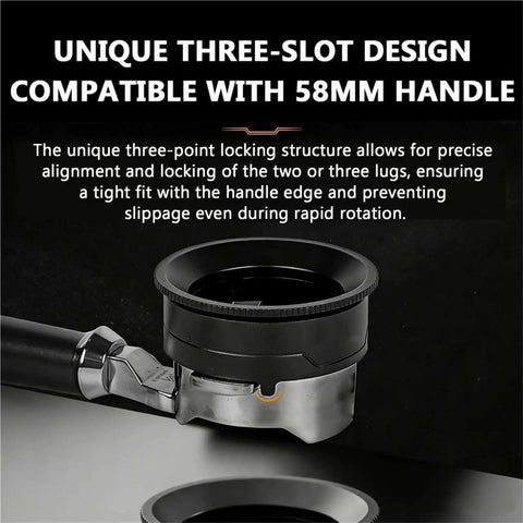 Close-up of 58mm Rotary Espresso WDT Tool Kit with three-slot design compatible with 58mm handle for secure fit.