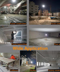 Wide application of Beast Mode Bright 150W Tripod Work Light With 21000 Lumens Corded Led Stand Up Light 360 Degree Omnidirectional Lighting in various construction and outdoor settings.