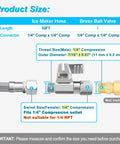 10-Foot Stainless Steel Braided Refrigerator Water Line Kit dimensions and compression fitting details.