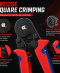 Premium Ferrule Crimping Tool Kit With Square Die Pliers And Auto Wire Stripper, 2000 Piece Connector Set In 8 Sizes For 0.5 To 10mm² Electrical Wires, Ultimate Gigga Gear For Electricians And DIY Gurus, square crimping die and red handles