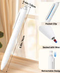 Gel Pens Set 12 Pack 0.5mm Quick Dry Black Ink Fine Point For Journaling And Note Taking, featuring a white pen with dimensions and features.