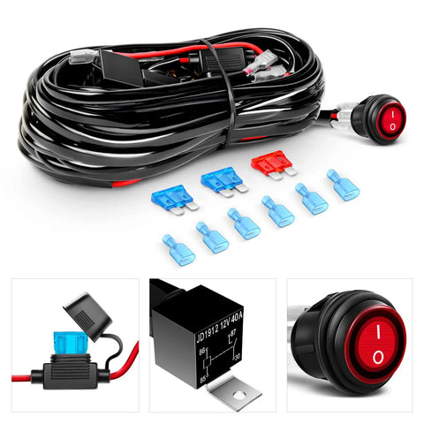 12 Inch 72W LED Light Bar Kit With 2 Pack 4 Inch 18W LED Pods Off Road Wiring Harness 16AWG 3 Leads For Truck SUV ATV UTV Golf Cart Boat With 2 Years Warranty wiring harness with relay, fuse, switch and connectors