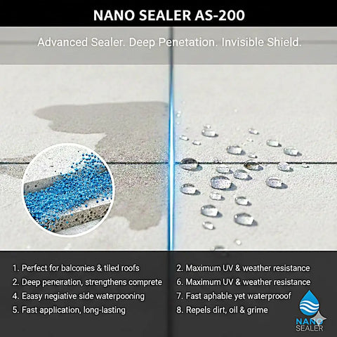Heavy Duty Invisible Waterproof Sealant With Tough As Nails Nano Shield For Concrete Tile Marble And Masonry that shows water beading on a sealed surface.