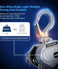 Close-up of Mini Lever Chain Hoist 1100Lbs 0.5T With 10 Ft Lift, zinc alloy body, 500 kg load mark, hook and text details