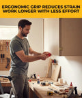 Man using Quad Pro Pneumatic Edge Trimmer With Tungsten Carbide Blades Trims From One Half Inch To One And One Quarter Inch No Springs Attached
