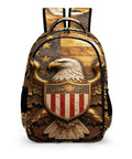 Heraldic Shield Print Backpack For Everyday Use, Unisex Large Capacity Daypack with Dope Eagle Emblem Front View