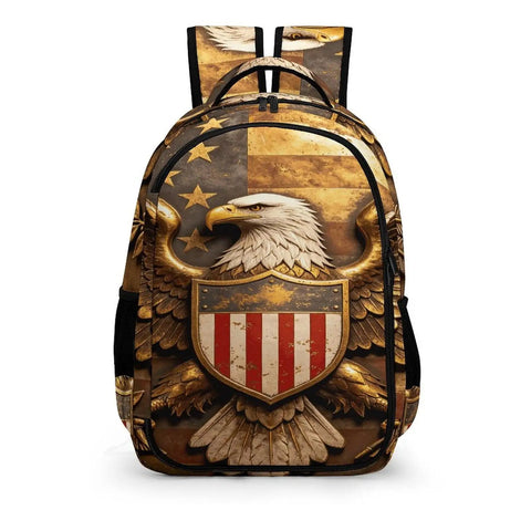 Heraldic Shield Print Backpack For Everyday Use, Unisex Large Capacity Daypack with Dope Eagle Emblem Front View