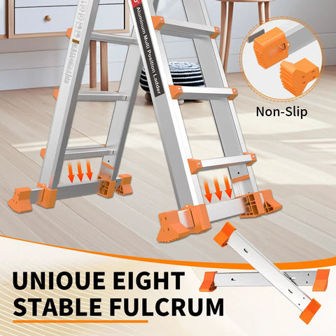 14Ft Multi Position Ladder With 4 Steps A Frame Folding Design Anti Slip Workhorse Aluminum Telescopic Ladder With Removable Tool Tray 330 Lb Load Capacity Ideal For Indoor Outdoor Stairs Roof Garage, non-slip feet