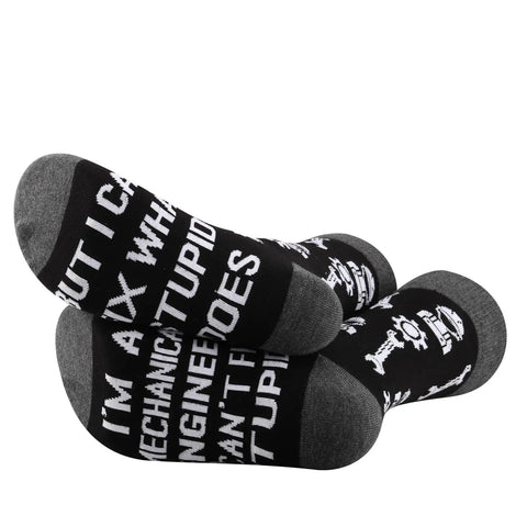 Two Pairs Mechanical Inspired Engineer Socks I Am A Mechanic I Cant Fix Stupid But I Can Fix What Stupid Does Unisex Crew Socks
