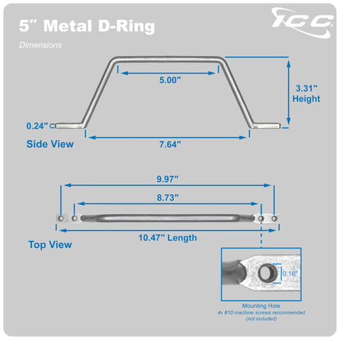 Diagram of Five Inch Metal Cable D Ring Pack of Twenty Five for Horizontal and Vertical Wall Cable Organization