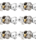 6 Pack Slick Crystal Passage Door Knobs With Faceted Diamond Glass, Satin Nickel Rosette, Non Locking Interior Door Hardware