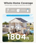 Diagram showing whole-home coverage of Upgraded Smart Water Leak Detector With 4.92 Ft Cable, WiFi Sensor, 1804 ft range