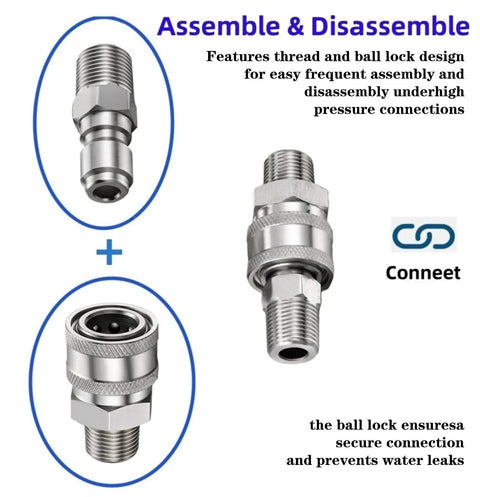4-piece stainless steel 3/8 in pressure washer quick-connect fittings set with male and female adapters