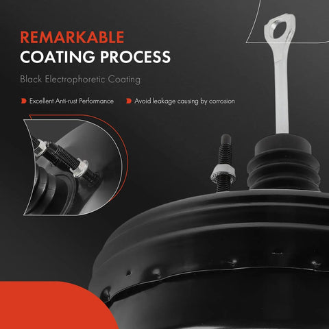 Direct Replacement Vacuum Brake Booster For Chevy Silverado 1500 Suburban Tahoe Avalanche Fits Cadillac Escalade 2010 2012 showing black electrophoretic coating detail.