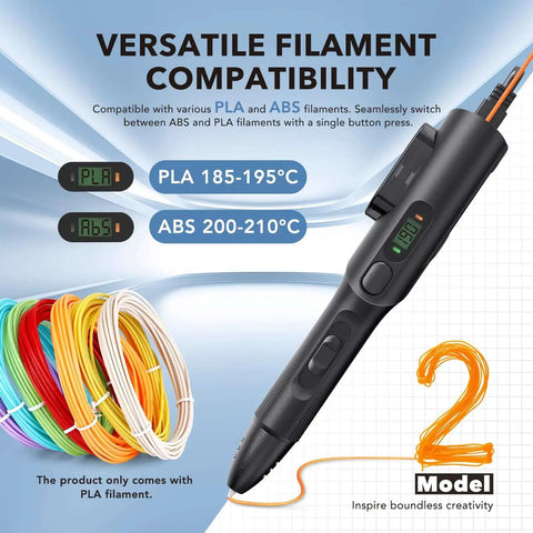 3D Printing Pen Kit With Adjustable Temperature And Stepless Speed PLA And ABS Compatible LCD Display Slick Grip For Creative Art