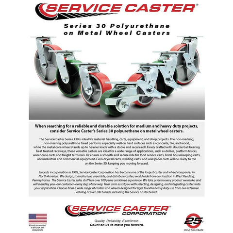 Set Of 4 Heavy Duty Swivel Casters With 6 Inch Red Polyurethane On Cast Iron Wheels Including Bolt On Locks for serious daily grind tasks.