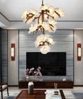 Tree Branch Ceiling Pendant Light Straight Up Fresh Statement Chandelier Top Shelf Adjustable Hanging Lamp in living room.