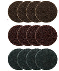 Grab These 50 Pieces Of Awesome 2 Inch Nylon Sanding Discs With 1/4 Inch Holder For Orbital Sanders To Smooth Wood, Metal And Walls Like A Boss, featuring black, brown, and green nylon sanding discs.