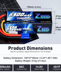 4S 6500mAh 80C RC Lipo Battery With Hard Case And EC5 Connector For 1/8 And 1/10 Scale RC Cars Boats Trucks Tanks viewed with dimensions