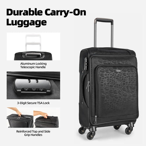 Lightweight 20 Inch Carry On Luggage With Wheels 13.7 X 10.6 X 20.4 Inch Airline Approved Softside Suitcase TSA Lock Details